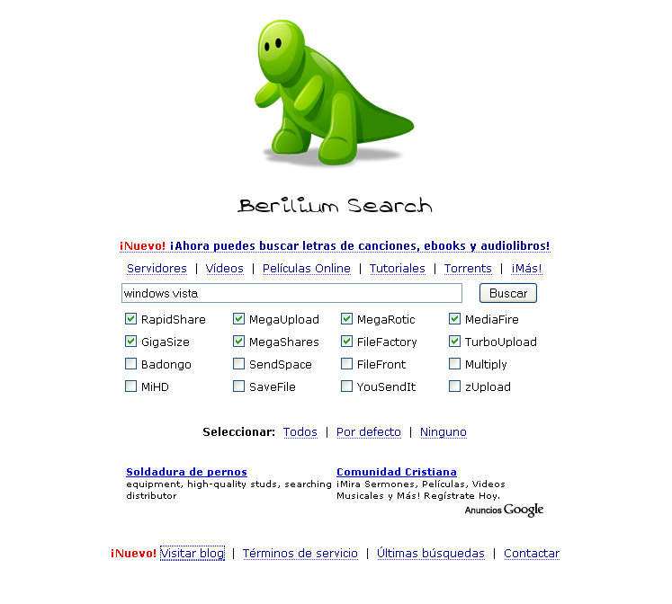 belirium Berilium, el buscador de archivos de descarga directa
