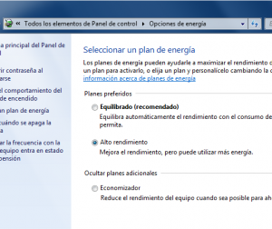 Windows 7 - Opciones de Energía - Alto rendimiento