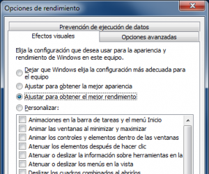 Windows 7 - Opciones de rendimiento - Efectos visuales