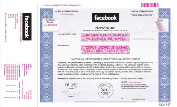 From now on Facebook quoted on the Stock Exchange stock certificate facebook lg2 620x377 Starting today, Facebook will trade on the Stock Exchange