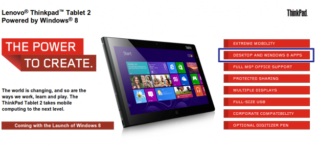 Microsoft renombraría la interfaz Metro como Windows 8 Lenovo ThinkPad Tablet 2 Windows Tablet PC Lenovo US 620x286 Microsoft renombraría la interfaz Metro como Windows 8